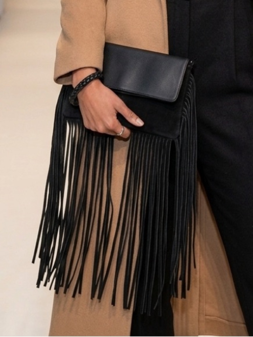 Topshop Black Suede Fringe Wristlet Clutch Bag – Boho Western Chic